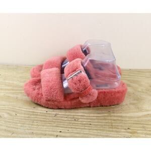 Ugg Slippers 10 Womens Fuzz Yeah Shearling Faux Fur Sandals Flatforms Slip On